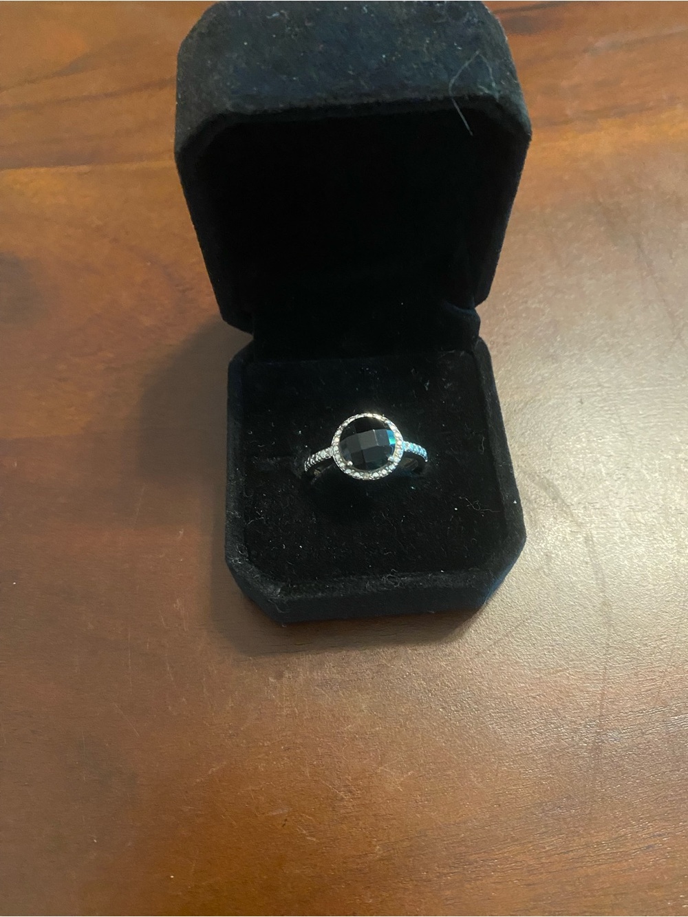 Sterling Silver Ring with onyx faceted Black Center Stone